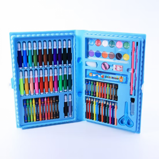 Estuche Valija Lápices y Marcadores 86 Piezas Celeste