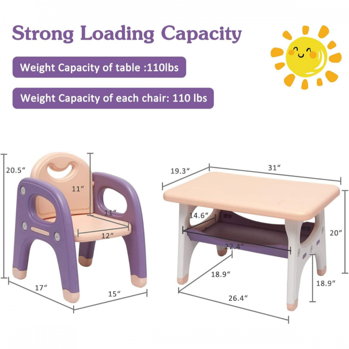 Combo Silla Y Mesa Infantil Colores Rosa